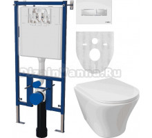 Комплект Унитаз подвесной DIWO Самара 11337-1-2 11Z-IG11 безободковый, с микролифтом + Система инсталляции для унитазов DIWO 4501 + Кнопка смыва DIWO 7320 белая D
