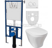 Комплект Унитаз подвесной DIWO Самара 11337-1-2 11Z-IG11 безободковый, с микролифтом + Система инсталляции для унитазов DIWO 4501 + Кнопка смыва DIWO 7310 белая D