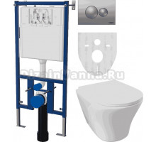 Комплект Унитаз подвесной DIWO Самара 11337-1-2 11Z-IG11 безободковый, с микролифтом + Система инсталляции для унитазов DIWO 4501 + Кнопка смыва DIWO 7311 хром матовый D