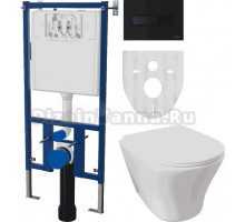 Комплект Унитаз подвесной DIWO Самара 11337-1-2 11Z-IG11 безободковый, с микролифтом + Система инсталляции для унитазов DIWO 4501 + Кнопка смыва DIWO 7323 черная матовая