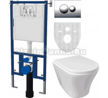 Комплект Унитаз подвесной DIWO Самара 11337-1-2 11Z-IG11 безободковый, с микролифтом + Система инсталляции для унитазов DIWO 4501 + Кнопка смыва DIWO 7312 хром D
