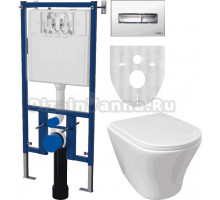 Комплект Унитаз подвесной DIWO Самара 11337-1-2 11Z-IG11 безободковый, с микролифтом + Система инсталляции для унитазов DIWO 4501 + Кнопка смыва DIWO 7322 хром D