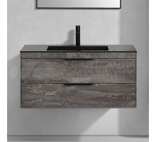 Тумба с раковиной Vincea Chiara 2D 100, 2 ящика, камень, с черной раковиной
