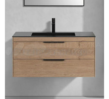 Тумба с раковиной Vincea Chiara 2D 100, 2 ящика, натуральный дуб, с черной раковиной