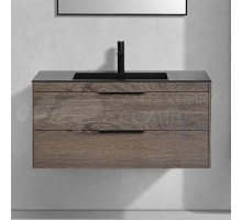 Тумба с раковиной Vincea Chiara 2D 100, 2 ящика, темный дуб, с черной раковиной