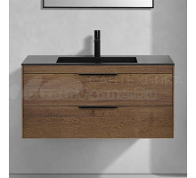 Тумба с раковиной Vincea Chiara 2D 100, 2 ящика, дуб табак, с черной раковиной