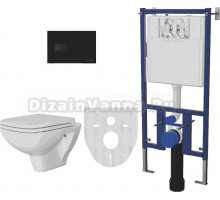 Комплект Унитаз подвесной DIWO Сочи безободковый, с микролифтом + Система инсталляции для унитазов DIWO 4501 с кнопкой смыва 7323 черная матовая