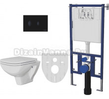 Комплект Унитаз подвесной DIWO Сочи безободковый, с микролифтом + Система инсталляции для унитазов DIWO 4501 с кнопкой смыва 7313 черный матовый