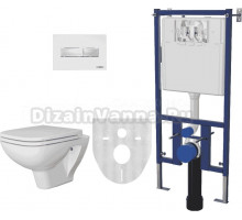 Комплект Унитаз подвесной DIWO Сочи безободковый, с микролифтом + Система инсталляции для унитазов DIWO 4501 с кнопкой смыва 7320 белая