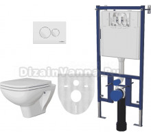 Комплект Унитаз подвесной DIWO Сочи безободковый, с микролифтом + Система инсталляции для унитазов DIWO 4501 с кнопкой смыва 7310 белая