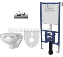 Комплект Унитаз подвесной DIWO Сочи безободковый, с микролифтом + Система инсталляции для унитазов DIWO 4501 с кнопкой смыва 7312 хром