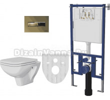 Комплект Унитаз подвесной DIWO Сочи безободковый, с микролифтом + Система инсталляции для унитазов DIWO 4501 с кнопкой смыва 7325 золотая