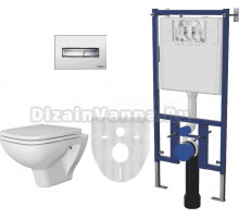 Комплект Унитаз подвесной DIWO Сочи безободковый, с микролифтом + Система инсталляции для унитазов DIWO 4501 с кнопкой смыва 7322 хром