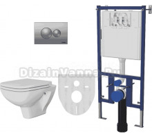 Комплект Унитаз подвесной DIWO Сочи безободковый, с микролифтом + Система инсталляции для унитазов DIWO 4501 с кнопкой смыва 7311 хром матовый