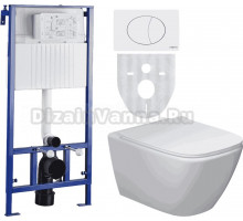 Комплект Унитаз подвесной STWORKI Карлстад 5610 безободковый с микролифтом + Система инсталляции STWORKI 510163 + Кнопка смыва STWORKI 230824 белая