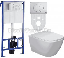 Комплект Унитаз подвесной STWORKI Карлстад 5610 безободковый с микролифтом + Система инсталляции STWORKI 510163 + Кнопка смыва STWORKI 230822 хром глянцевый