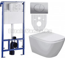 Комплект Унитаз подвесной STWORKI Карлстад 5610 безободковый с микролифтом + Система инсталляции STWORKI 510163 + Кнопка смыва STWORKI 230823 хром матовый