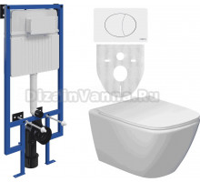 Комплект Унитаз подвесной STWORKI Карлстад 5610 безободковый с микролифтом + Система инсталляции STWORKI 510162 + Кнопка смыва STWORKI 230824 белая