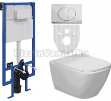 Комплект Унитаз подвесной STWORKI Карлстад 5610 безободковый с микролифтом + Система инсталляции STWORKI 510162 + Кнопка смыва STWORKI 230822 хром глянцевый