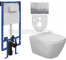 Комплект Унитаз подвесной STWORKI Карлстад 5610 безободковый с микролифтом + Система инсталляции STWORKI 510162 + Кнопка смыва STWORKI 230823 хром матовый