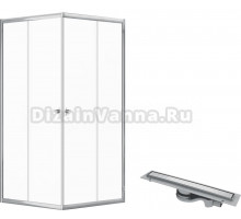Комплект Душевой уголок DIWO Анапа 90х90, профиль хром глянец с Линейным трапом CK DRAIN 1105-00155 55 см
