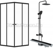 Комплект Душевой уголок DIWO Анапа 90х90, профиль черный матовый с Линейным трапом CK DRAIN 1105-00165 65 см и Душевой стойкой STWORKI Муле HDB263LY-BK