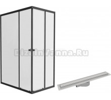 Комплект Душевой уголок DIWO Углич 120х80 профиль черный матовый с Линейным трапом CK DRAIN AQPP01-60 Inoks 60 см, из нержавеющей стали