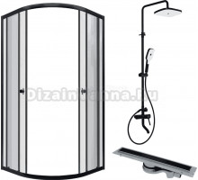 Комплект Душевой уголок DIWO Псков 90x90 черный матовый с Линейным трапом CK DRAIN 1105-00155 55 см и Душевой стойкой Мосс FT13196OBD со смесителем для ванны, черная матовая