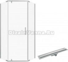 Комплект Душевой уголок DIWO Казань 90х90 профиль хром глянцевый с Линейным трапом CK DRAIN AQCP11-60 Plain 60 см, щелевая решетка из нержавеющей стали, с рамкой