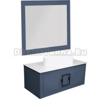 Мебель для ванной La Fenice Cubo 100, подвесная, синяя, белая столешница, матовая раковина