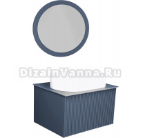 Мебель для ванной La Fenice Terra 60 синяя, черная столешница, матовая раковина