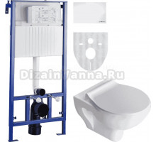 Комплект Унитаз подвесной STWORKI Хедмарк 3510 безободковый с микролифтом + Система инсталляции для унитазов STWORKI 510163 + Кнопка смыва STWORKI Хельсинки 500470 белая