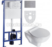 Комплект Унитаз подвесной STWORKI Хедмарк 3510 безободковый с микролифтом + Система инсталляции для унитазов STWORKI 510163 + Кнопка смыва STWORKI Хельсинки 500473 хром матовая