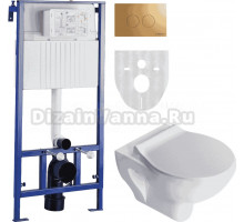 Комплект Унитаз подвесной STWORKI Хедмарк 3510 безободковый с микролифтом + Система инсталляции для унитазов STWORKI 510163 + Кнопка смыва STWORKI Хельсинки 500474 золотая матовая