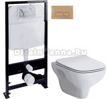 Комплект Система инсталляции для унитазов EWRIKA ProLT 0026-2020 + Унитаз подвесной STWORKI Берген HCBRG1700SC безободковый, с микролифтом + Кнопка смыва EWRIKA 0043 золото матовое