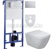 Комплект Унитаз подвесной STWORKI Карлстад 5610 безободковый, с микролифтом + Система инсталляции для унитазов STWORKI 510163 + Кнопка смыва STWORKI Хельсинки 500472 хром глянцевая