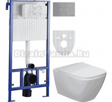 Комплект Унитаз подвесной STWORKI Карлстад 5610 безободковый, с микролифтом + Система инсталляции для унитазов STWORKI 510163 + Кнопка смыва STWORKI Хельсинки 500473 хром матовая