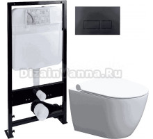 Комплект Унитаз подвесной STWORKI Нюборг HCNBG1700SC безободковый, с микролифтом + Система инсталляции для унитазов EWRIKA ProLT 0026-2020 + Кнопка смыва EWRIKA 0044 черная матовая