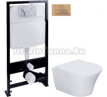 Комплект Система инсталляции для унитазов EWRIKA ProLT 0026-2020 + Унитаз подвесной STWORKI Вестерос HCVST1700SC безободковый, с микролифтом + Кнопка смыва EWRIKA 0043 золото матовое