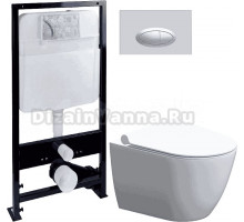 Комплект Унитаз подвесной STWORKI Нюборг HCNBG1700SC безободковый, с микролифтом + Система инсталляции для унитазов EWRIKA ProLT 0026-2020 + Кнопка смыва EWRIKA 0050 хром матовый