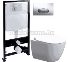 Комплект Унитаз подвесной STWORKI Нюборг HCNBG1700SC безободковый, с микролифтом + Система инсталляции для унитазов EWRIKA ProLT 0026-2020 + Кнопка смыва EWRIKA 0051 хром