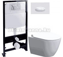 Комплект Унитаз подвесной STWORKI Нюборг HCNBG1700SC безободковый, с микролифтом + Система инсталляции для унитазов EWRIKA ProLT 0026-2020 + Кнопка смыва EWRIKA 0052 белая