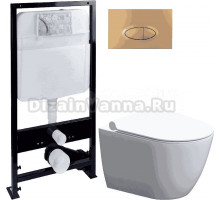 Комплект Унитаз подвесной STWORKI Нюборг HCNBG1700SC безободковый, с микролифтом + Система инсталляции для унитазов EWRIKA ProLT 0026-2020 + Кнопка смыва EWRIKA 0053 золото матовое