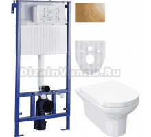 Комплект Система инсталляции для унитазов STWORKI 510163 + Унитаз подвесной STWORKI Хаммель HDC520WH с микролифтом + Кнопка смыва STWORKI Хельсинки 500474 золотая матовая