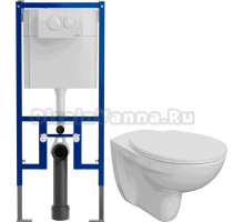 Комплект Унитаз подвесной DIWO Анапа безободковый, с крышкой-сиденьем 800-003-709 микролифт + Система инсталляции для унитазов DIWO 4501 + Кнопка смыва DIWO 7310 белая