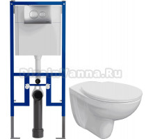 Комплект Унитаз подвесной DIWO Анапа безободковый, с крышкой-сиденьем 800-003-709 микролифт + Система инсталляции для унитазов DIWO 4501 + Кнопка смыва DIWO 7311 хром матовый