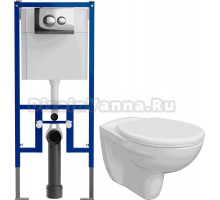 Комплект Унитаз подвесной DIWO Анапа безободковый, с крышкой-сиденьем 800-003-709 микролифт + Система инсталляции для унитазов DIWO 4501 + Кнопка смыва DIWO 7312 хром