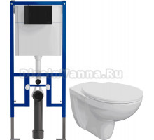 Комплект Унитаз подвесной DIWO Анапа безободковый, с крышкой-сиденьем 800-003-709 микролифт + Система инсталляции для унитазов DIWO 4501 + Кнопка смыва DIWO 7313 черная матовая