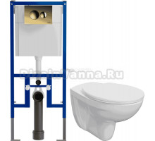 Комплект Унитаз подвесной DIWO Анапа безободковый, с крышкой-сиденьем 800-003-709 микролифт + Система инсталляции для унитазов DIWO 4501 + Кнопка смыва DIWO 7315 золотая