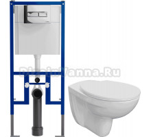 Комплект Унитаз подвесной DIWO Анапа безободковый, с крышкой-сиденьем 800-003-709 микролифт + Система инсталляции для унитазов DIWO 4501 + Кнопка смыва DIWO 7322 хром